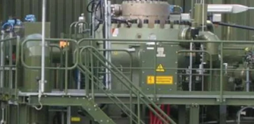 Outdoor installation of canned active magnetic bearings for hermetically sealed integral motor compressor