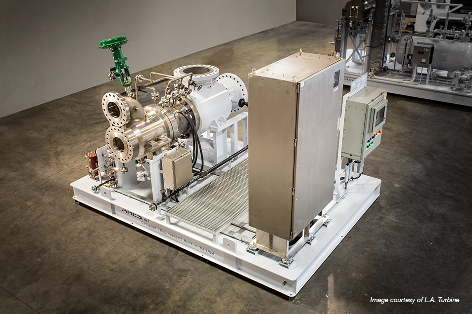 L.A. Turbine ARES AMB turboexpander-compressor with on-skid magnetic bearing controller (Image courtesy of L.A. Turbine)